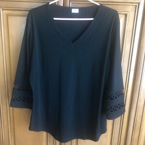 Cato Black V-Neck Blouse with Sleeve Accents